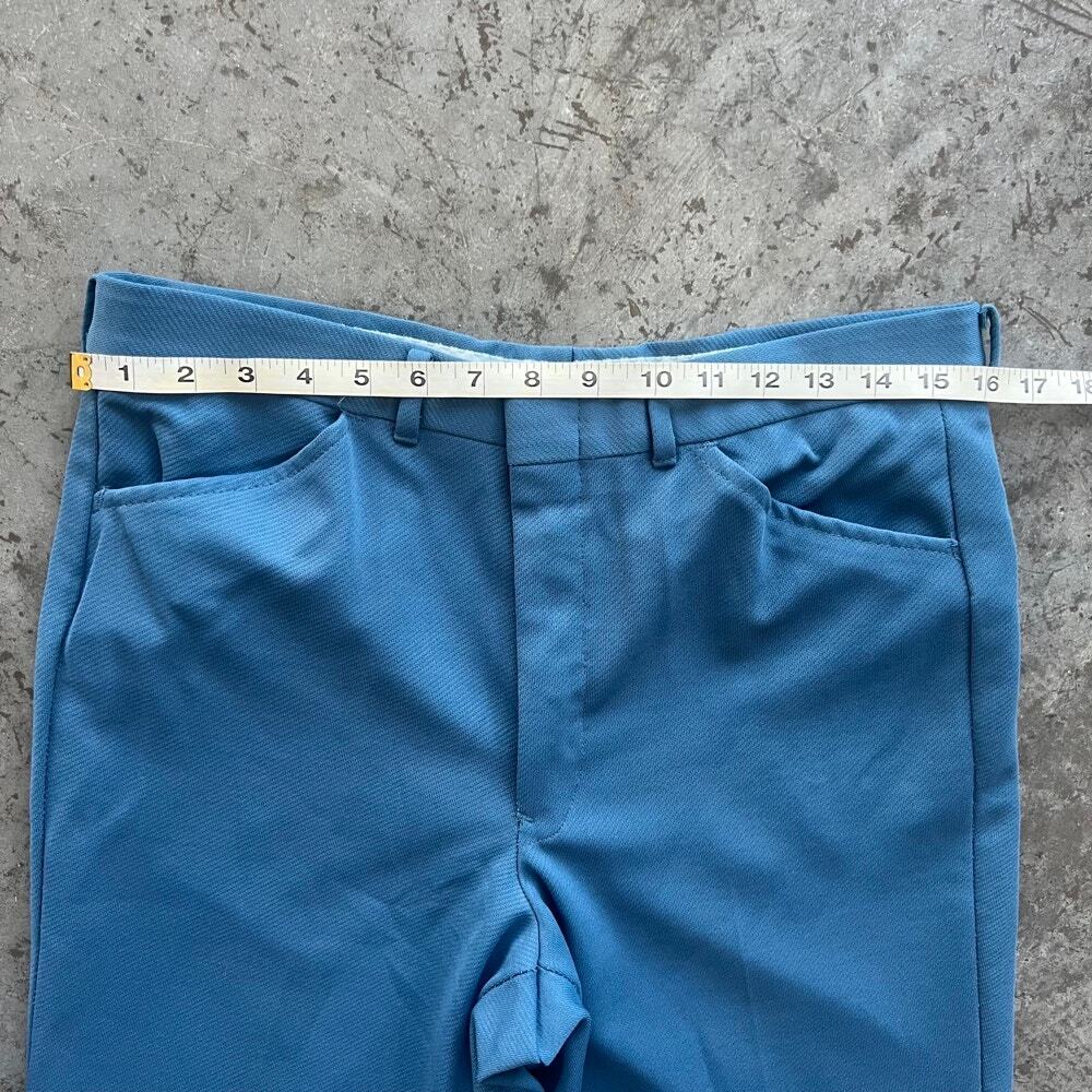 Vintage 70s Blue Textured Polyester Slacks Talon Zipper 34 - Picture 9 of 10